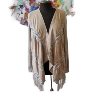 International Concepts Suede and Knitted  fringe Sweater